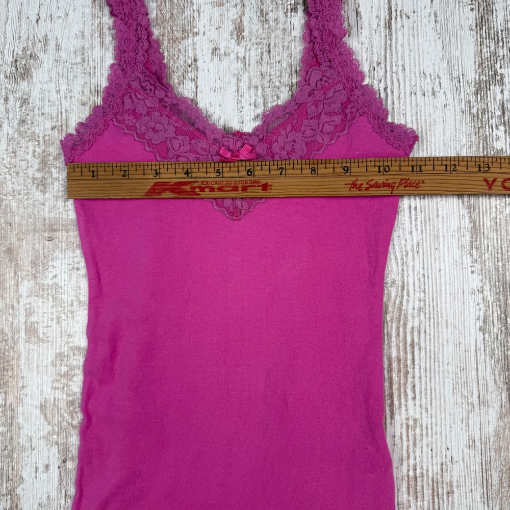 Abercrombie & Fitch Pink Lace Trim Cami Top Fitted V-Neck Bow Youth M Adult XS - Picture 7 of 8